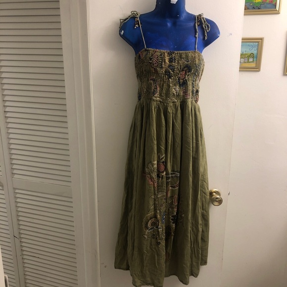 Poetry Dresses & Skirts - Green paisley floral maxi fairycore dress with beaded strap accent
